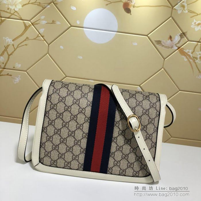 GUCCI古馳女包 新款 524356 全新Ophidia系列 復古文藝風 拼色蝴蝶扣 GUCCI斜挎包 pvc/白色  ydgq3404